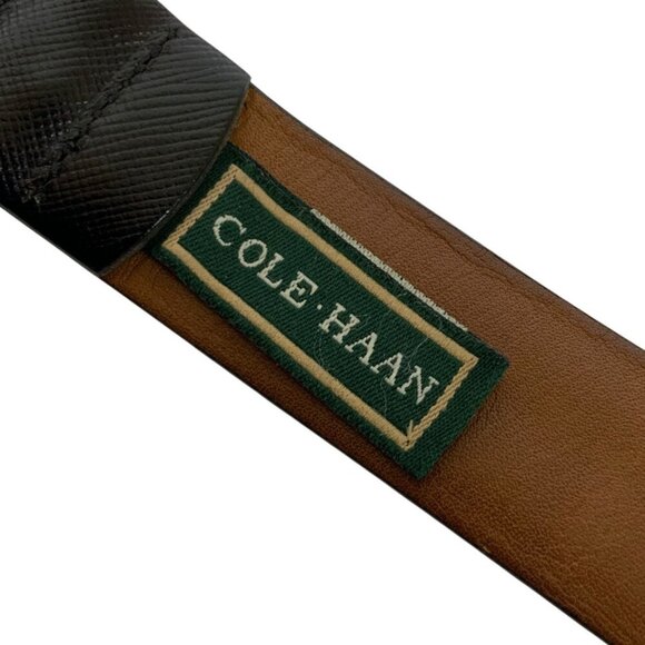 Cole Haan Mens Genuine Leather Black Belt Size 36 Silvertone Roller Buckle - Picture 3 of 5